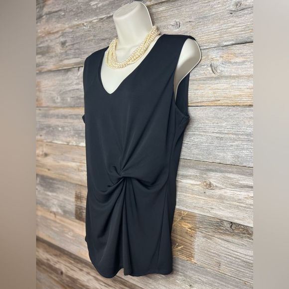 Ann Taylor Twist Front V Neck Classic Tank Top Blouse Small Black 💗 - Picture 5 of 6